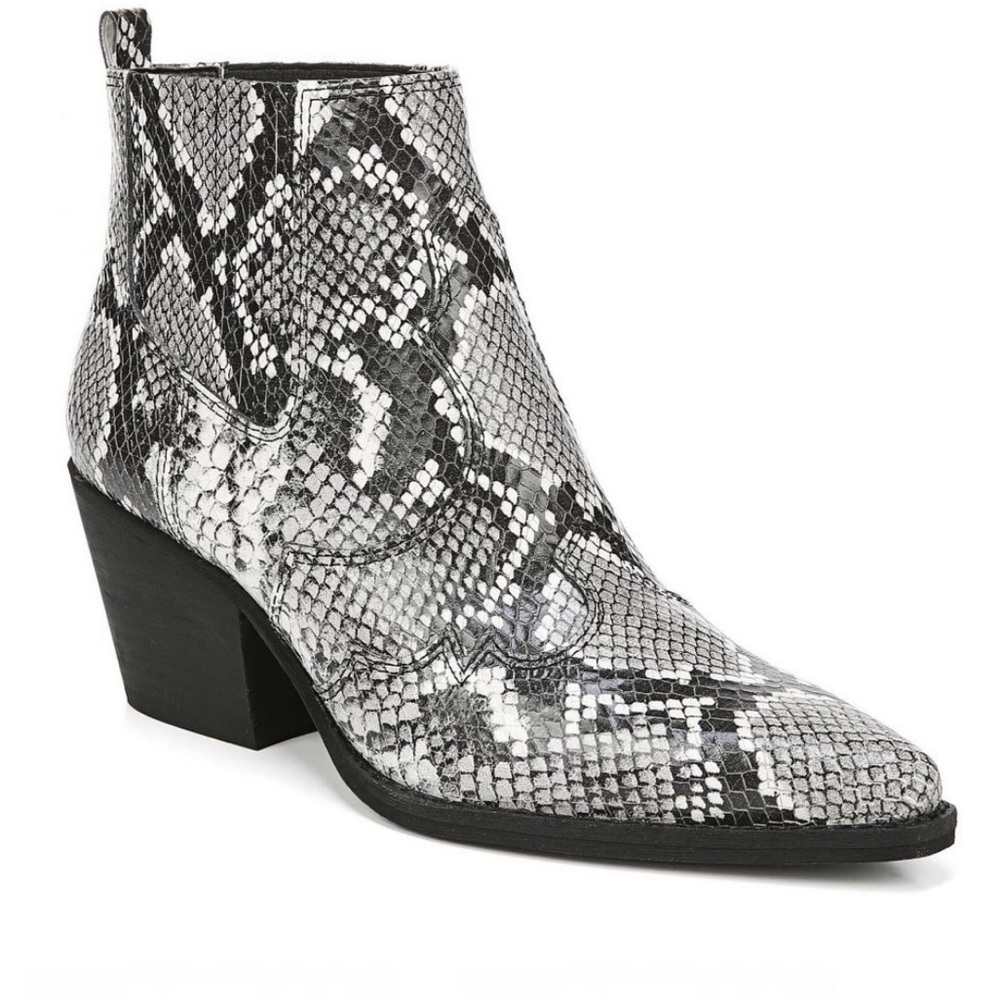 Sam Edelman Winona Snake Print Bootie in black/ white leather